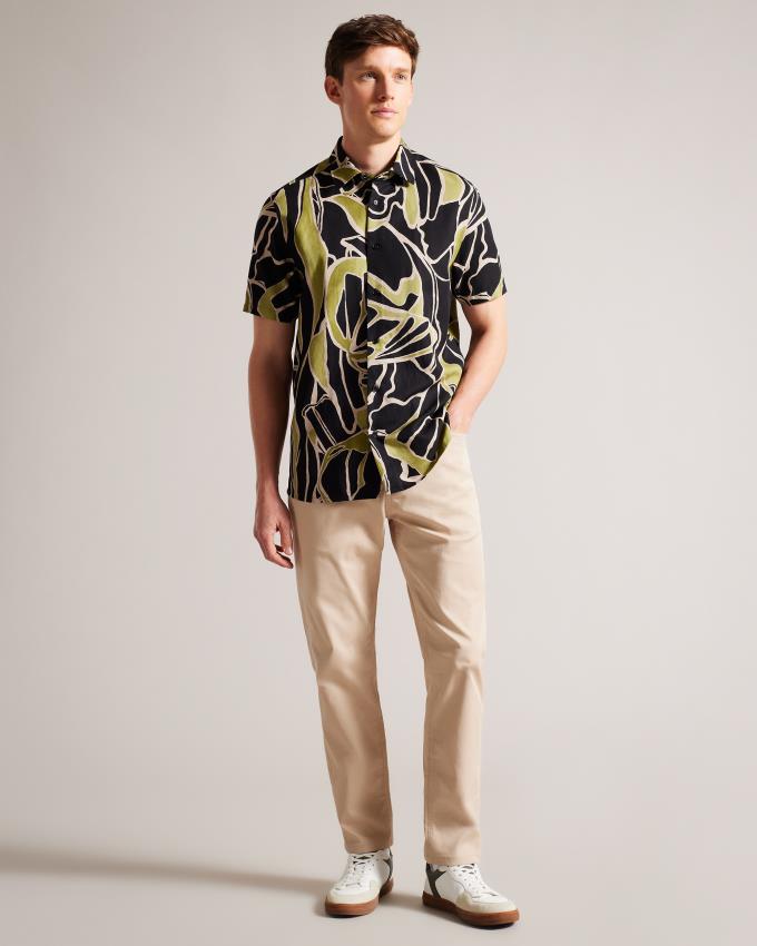 Chemises Ted Baker Short Sleeve Abstract Print Noir Homme | DZS-49413521